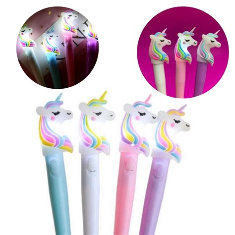 Caneta Led Unicornio Fofo Bem Cortado Papelaria Fofa Materiais