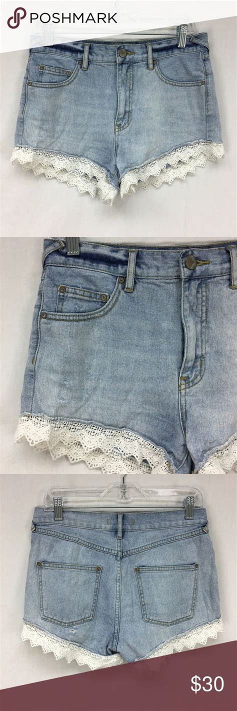 Free People Light Wash Scallop Lace Trim Shorts Lace Trim Shorts Lace Trim Denim Shorts Lace