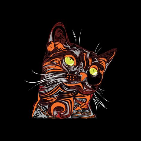 Cat Head art style illustration, Cat line art vector illustration in ...