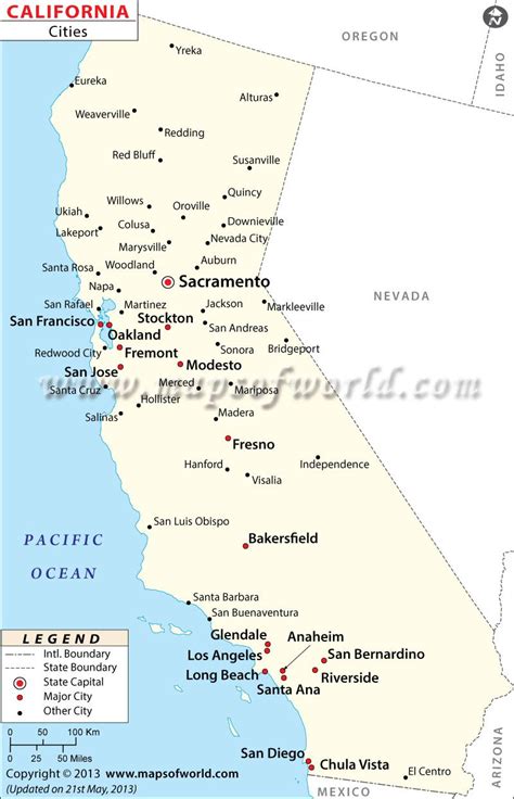 Map Of Major Cities Of California | Maps In 2019 | California Map ...