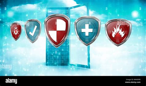 Antivirus Security Protection Shields And Server Stock Photo Alamy