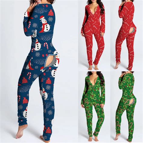 2021 Women Christmas Onesies With Butt Flap For Adults Sexy Sleepwear