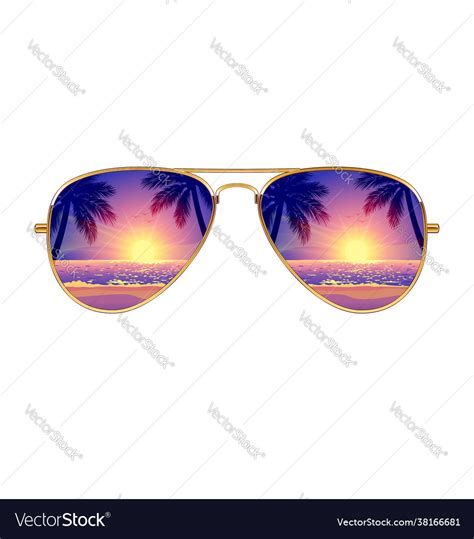 Cool Aviator Sunglasses Sunset Beach Gold Frames Vector Image