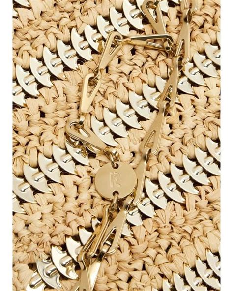 Rabanne Iconic Embellished Raffia Shoulder Bag In Metallic Lyst