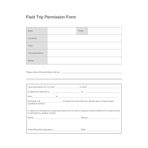 Printable Field Trip Permission Slip