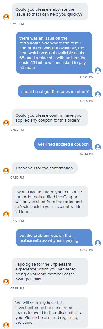 Chat with Swiggy customer care : r/india