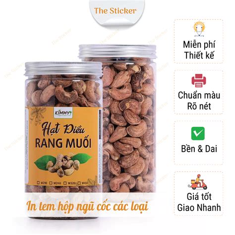 In tem nhãn hộp ngũ cốc, tem dán hộp hạt điều, mứt sấy các loại - Oh Sticker