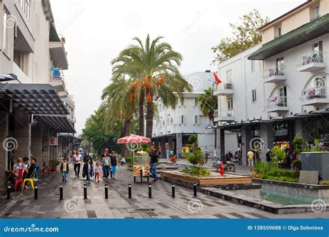 Central Street With Shops And Tourists In Kemer Turkey Editorial Stock