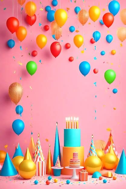 Joyeux Anniversaire Gâteau Ballons Bougies Et Confettis Photo Premium