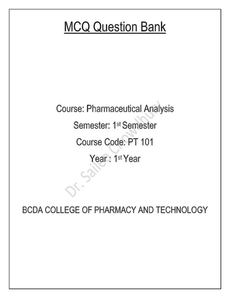 SOLUTION Mcq Pharmaceutical Analysis Pt101 Sc Question Bank Studypool