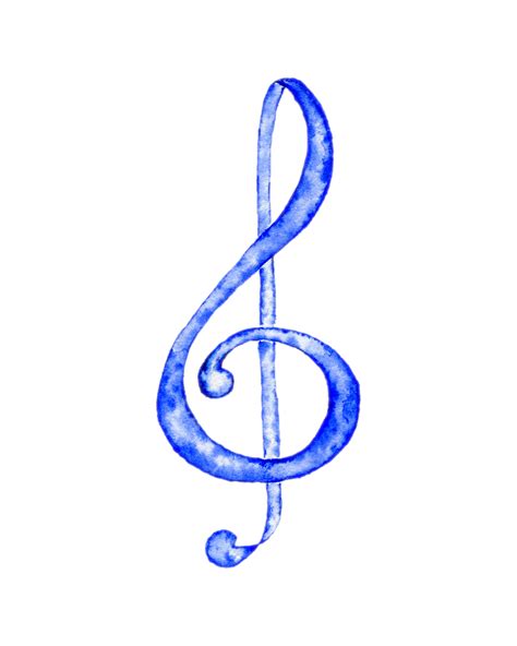 Digital Watercolor Drawing Treble Clef Blue Musical Treble Clef, Wall Art, DIY Print, Jpg and ...