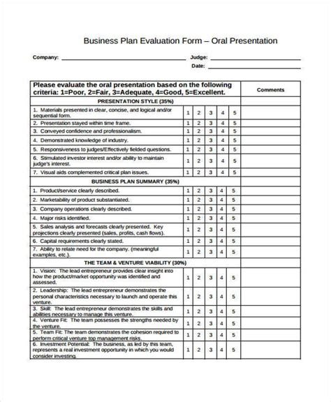 Business Evaluation Template