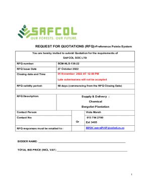 Fillable Online REQUEST FOR QUOTATIONS RFQ Preference Points