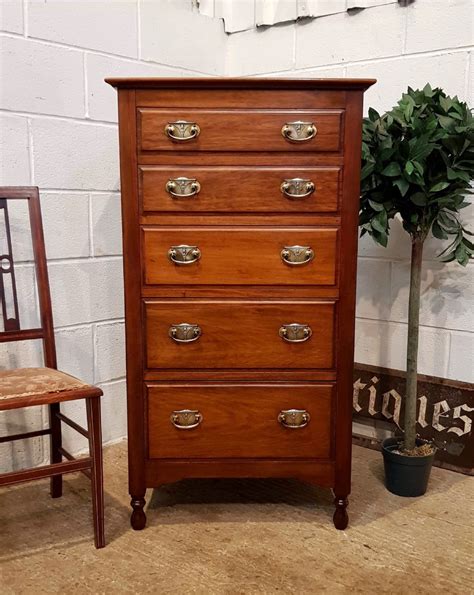 Antique Edwardian Walnut Tall Narrow Chest Of Drawers C1900 610785