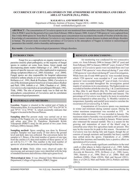 (PDF) Occurrence of Curvularia Spores in the Atmosphere of Semiurban ...