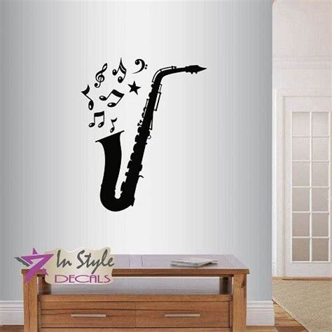 Vinyl Decal Saxophone With Musical Notes Instrument Music Jazz Wall