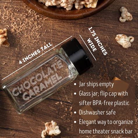 Etched Glass Spice Jar With Black Cap Chocolate Caramel — Dell Cove Spices And More Co