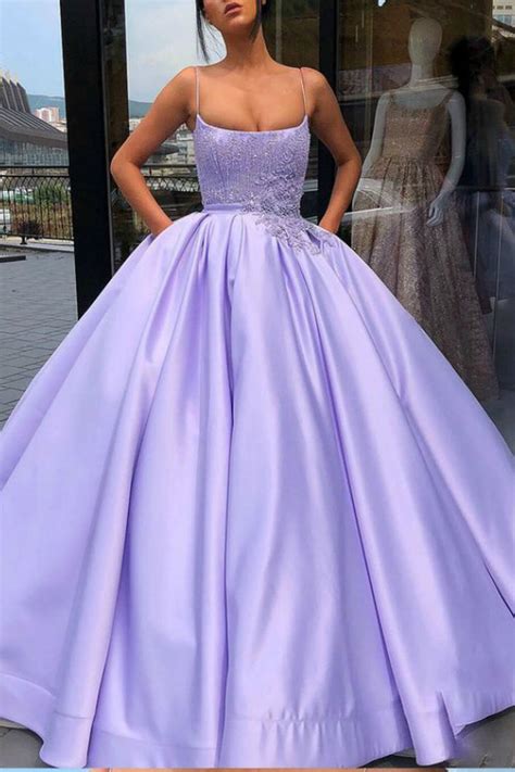 Purple Ball Gown Spaghetti Straps Satin Sweet 16 Dress With Pocket Qu