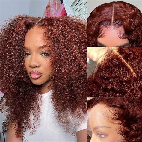 Reddish Brown Color Curly Short Bob Wigs 13x413x6 Hd Lace Front Human