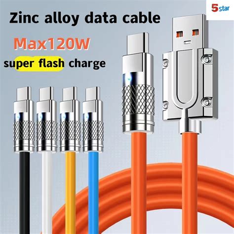 120W Zinc alloy Super Fast Charge Cable Cord Liquid Silicone Quick Charge USB Cable Micro
