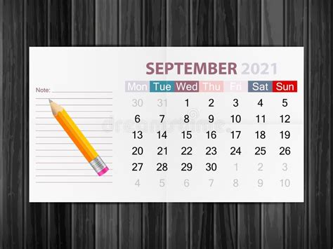 September 2021 Calendar Planner Design Template Stock Vector