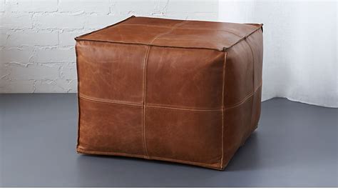 brown leather pouf | CB2