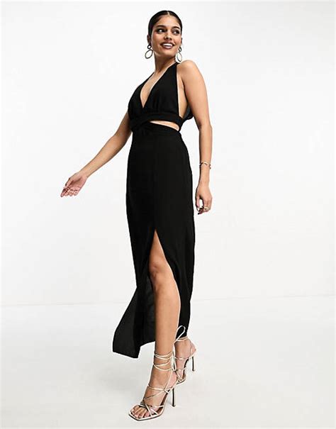 Asos Design Halter Neck Cut Out Midi Dress In Black Asos