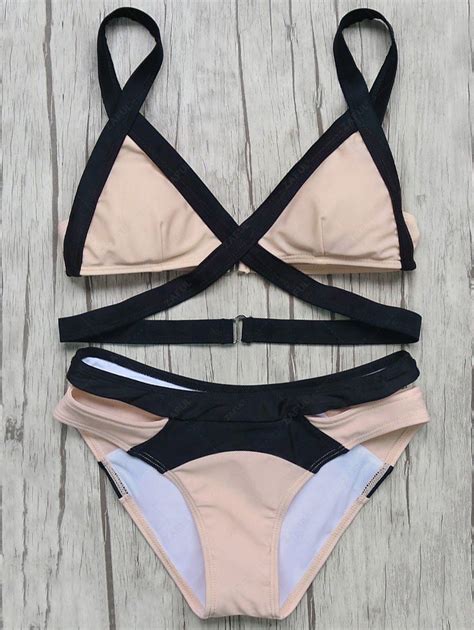 23 OFF 2021 Patchwork Bandage Bikini Set In PINK ZAFUL