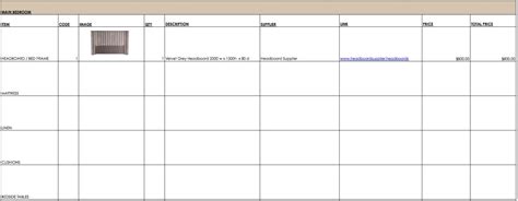 Ff E Schedule Template Customisable Fittings Fixtures Equipment