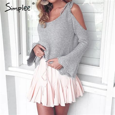 Buy Simplee Cold Shoulder Cut Out Knitted Sweater