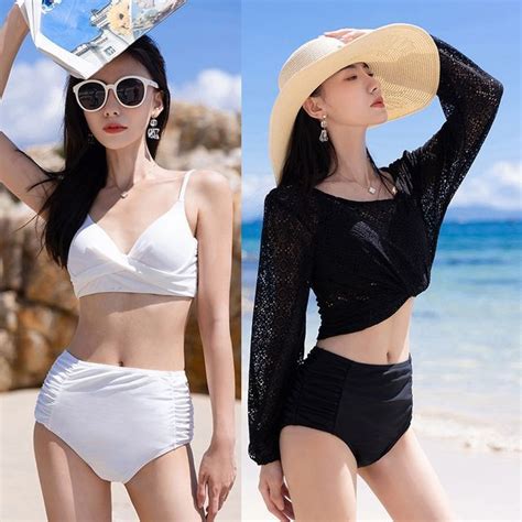 Salanghae Set Bikini Top Bottom Long Sleeve Lace Cover Up YesStyle