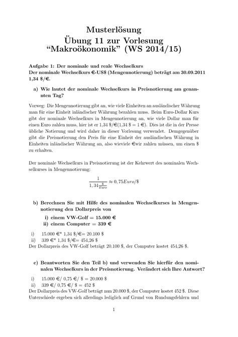 Makroökonomik I Pflichtaufgaben Loesung11 Musterl osung Ubung 11