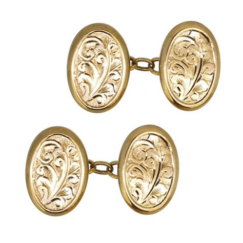 9ct Rose Gold Engraved Oval Cuff Links With Chain Links Hallmarked