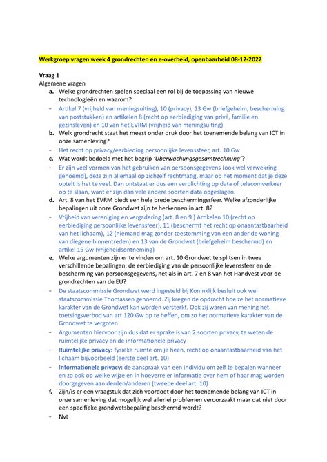 Werkgroep Vragen Week It Recht Grondrechten En E Werkgroep Vragen