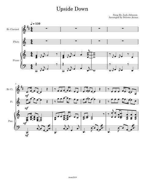 Upside Down By Jack Johnson Sheet Music For Piano Flute Clarinet In B Flat Woodwind Duet