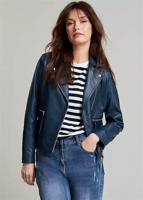 Freemans Navy Leather Biker Jacket Freemans