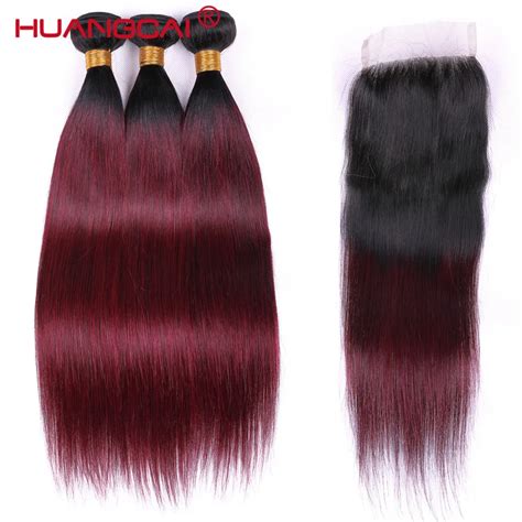 Pre Colored Brazilian Straight Hair 3 Bundles With Closure Ombre T1b