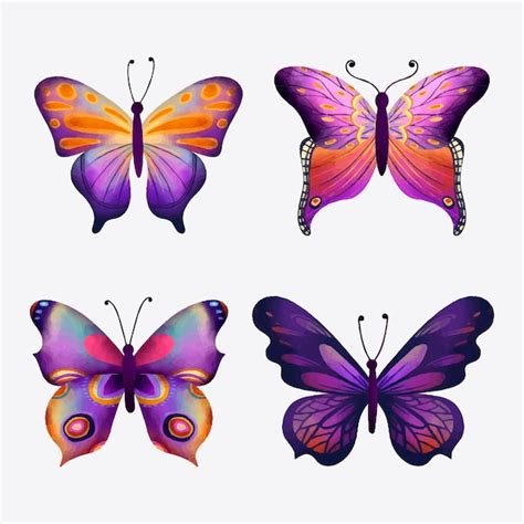 Colección de mariposas de acuarela Vector Gratis