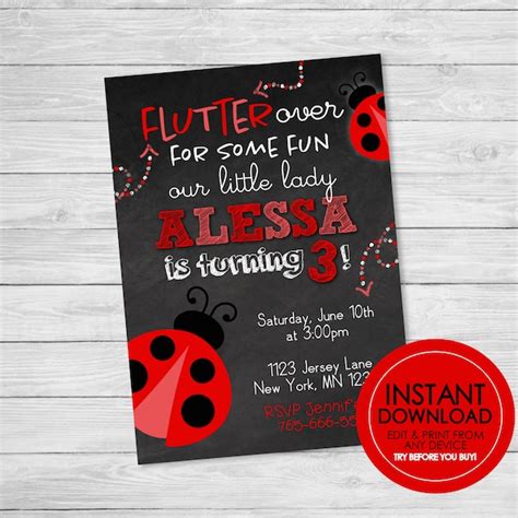 Ladybug Invitation Etsy