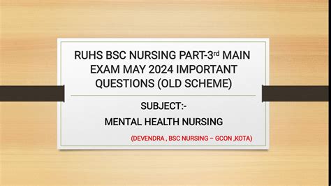 Sub Mhn Ruhs Bsc Nursing Part Rd Main Exam Important