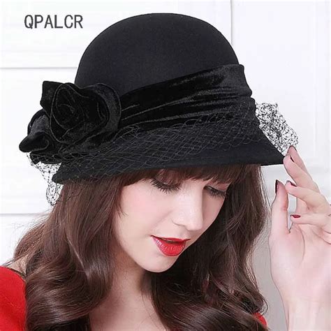 Qpalcr Elegant Female Wool Felt Hats Charming Ladys Wool Fedora Hat