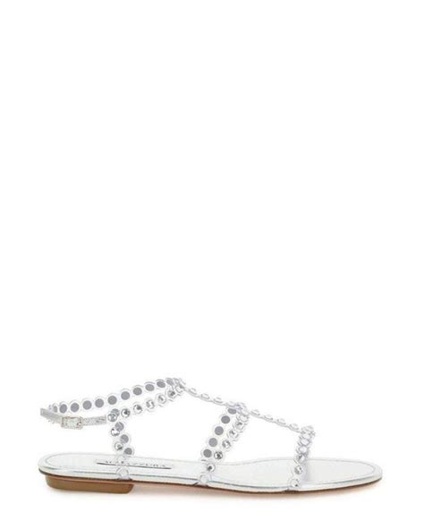 Aquazzura Tequila Plexi Crystal Embellished Flat Sandals In White Lyst