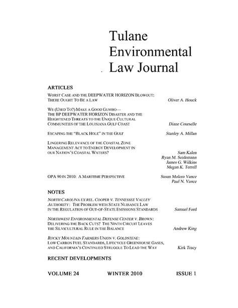 Vol 24 No 1 2010 Tulane Environmental Law Journal