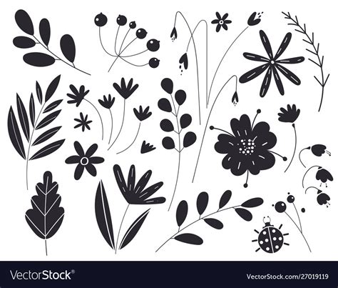 Silhouettes leaves and flowers Royalty Free Vector Image