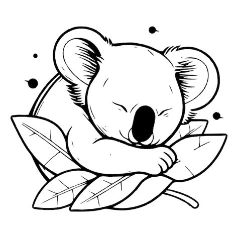 Un Mignon Koala De Dessin Anim Qui Dort Sur Les Feuilles Illustration