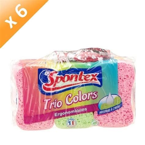 SPONTEX Lot de 6 éponges Trio colors 6 x 6 Cdiscount Au quotidien