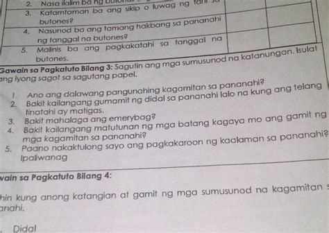 Gawain Sa Pagkatuto Bilang 3 Sagutin Ang Mga Sumusunod Na Katanungan