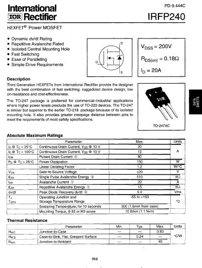 Irfp240 Datasheet Power Mosfet