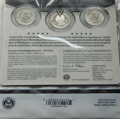 2015 America The Beautiful Quarters 3 Coin Set Saratoga National