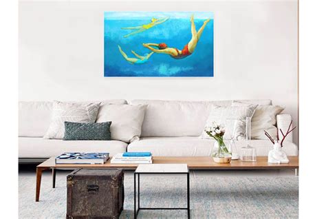 Underwater Swimmers Painting Coastal Art Large Wall Art Etsy